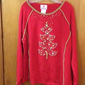 Quacker Factory Beaded Christmas Tree Sweater XL